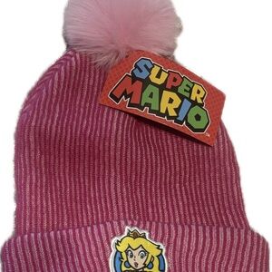 Super Mario Pink Princess Peach Beanie with Pom Pom New with Tags